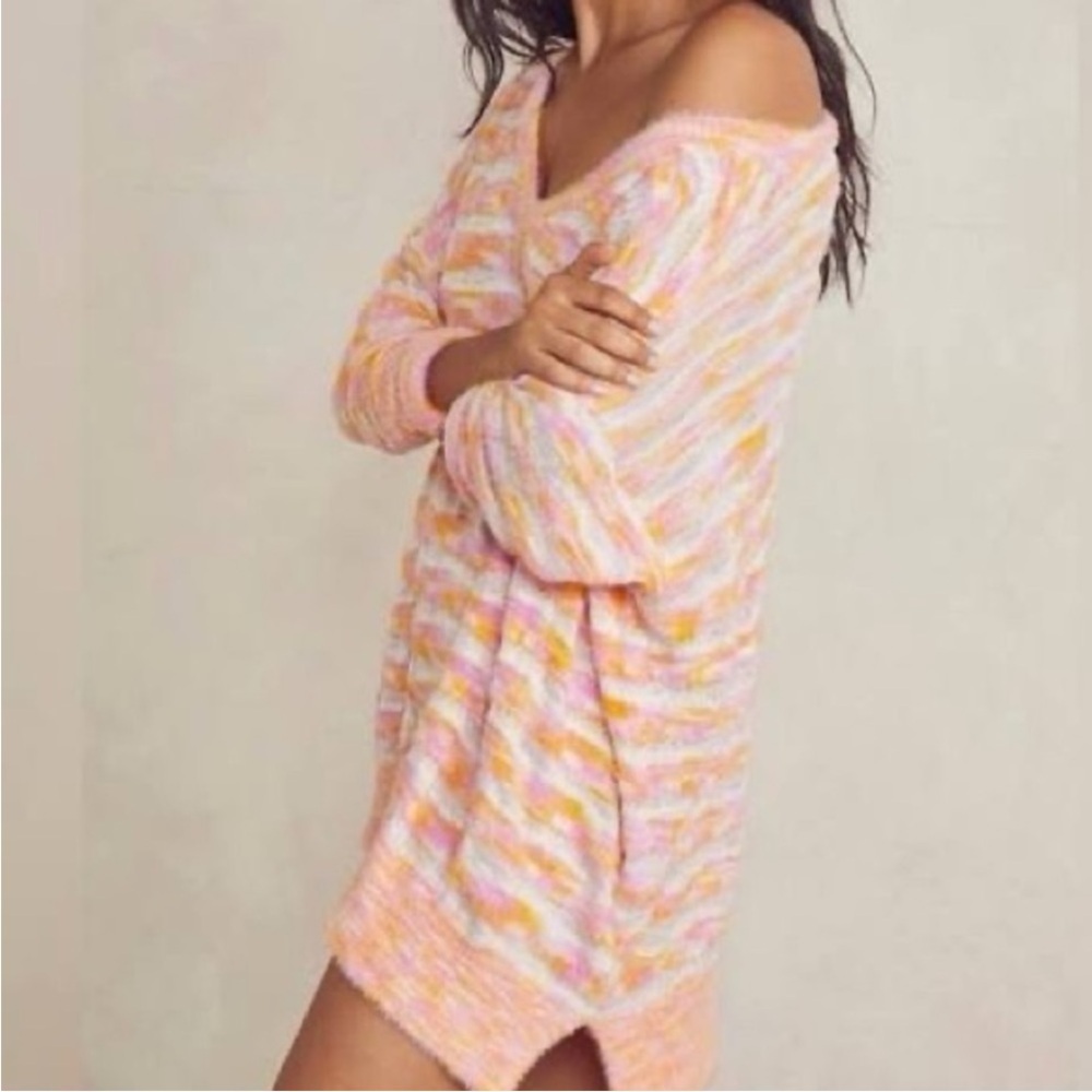 Free People Intimately "It's Unreal" Striped eyelash Slouchy v-neck cozy Sweater